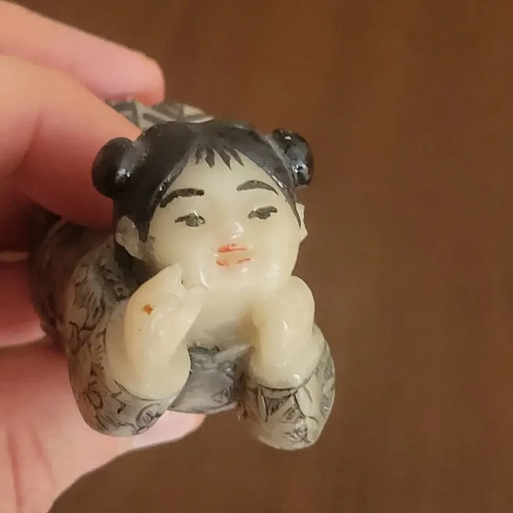 Vintage Japanese Okimono hand-painted resin miniature girl figurine